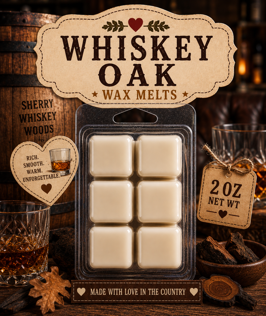 Whiskey oak wax melts