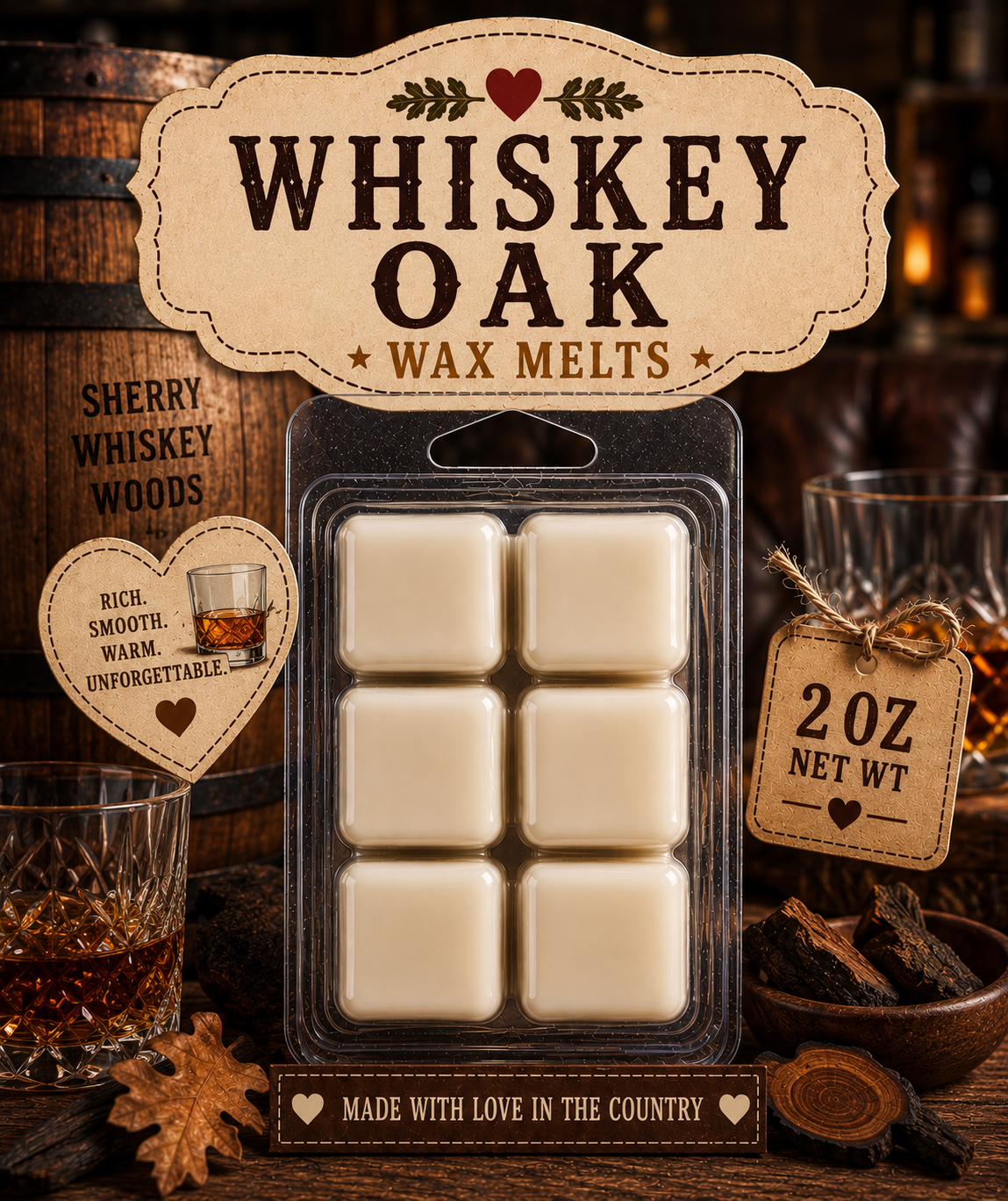 Whiskey oak wax melts