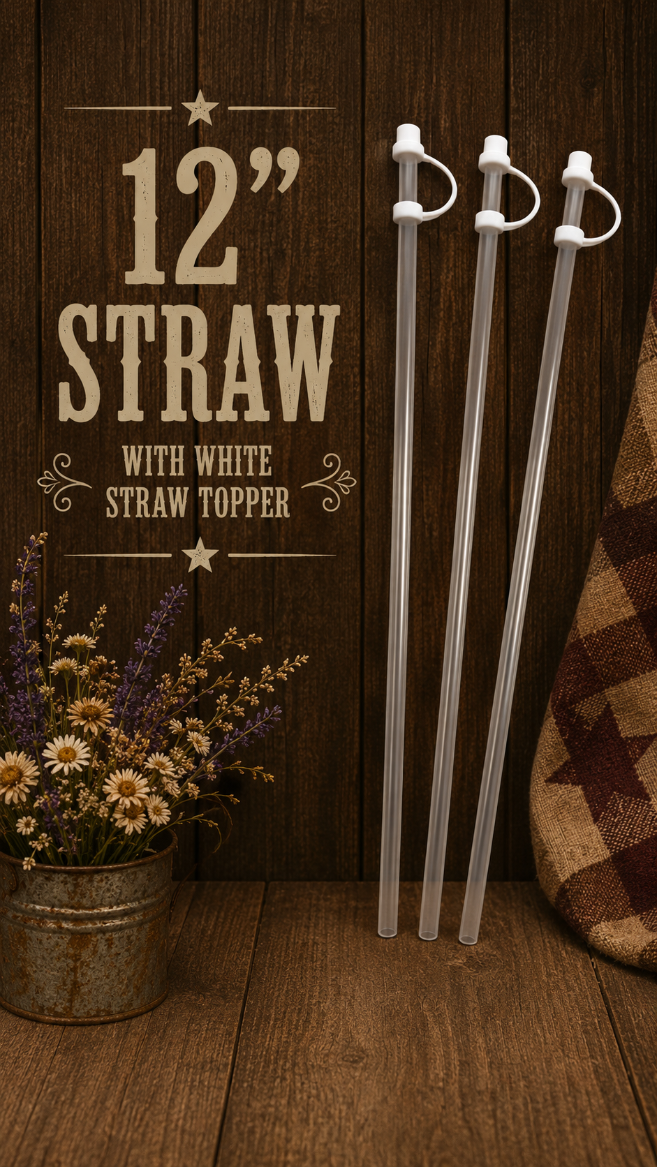 12” straw with white straw topper