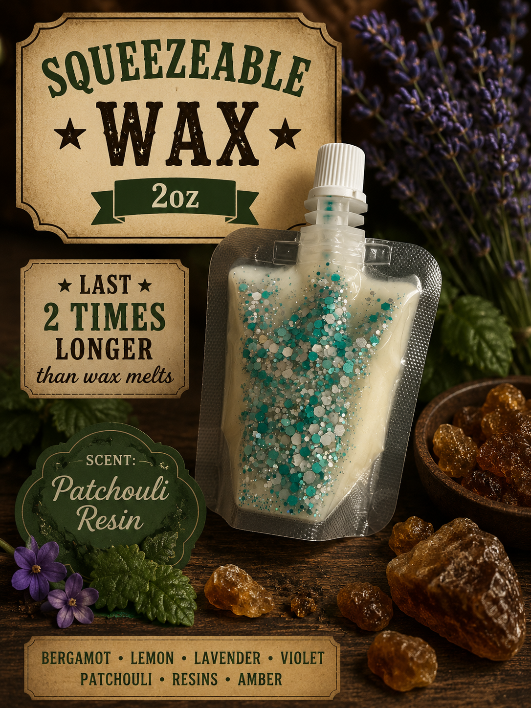 Patchouli resin squeezable wax