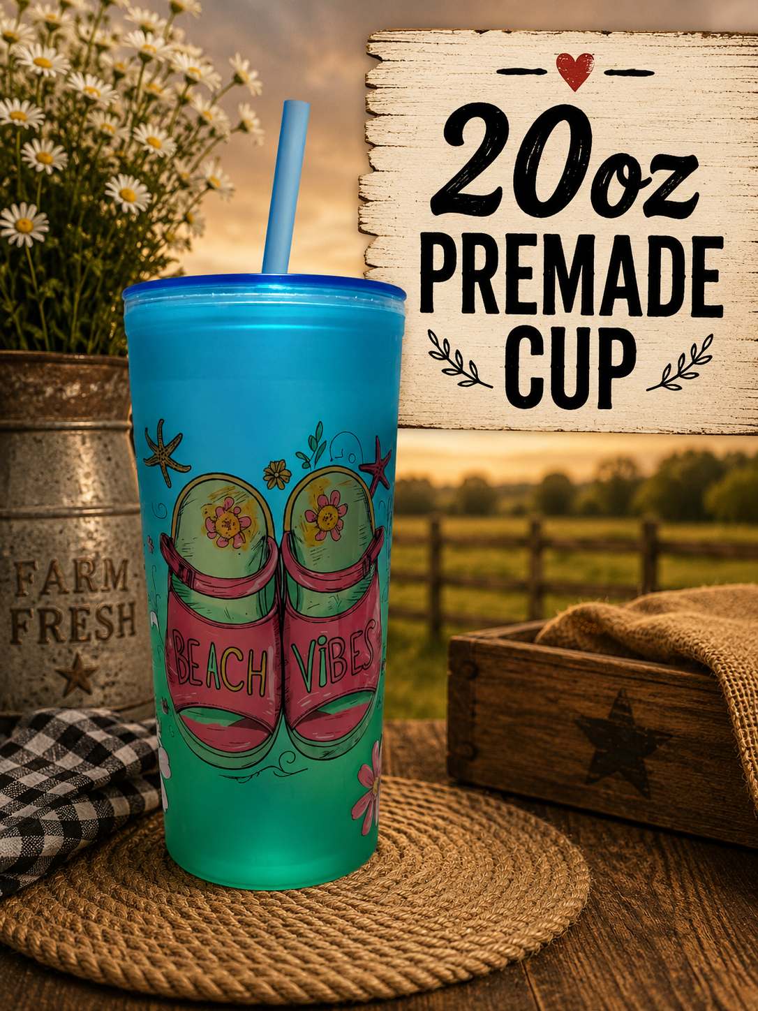 Premade beach vibes cup