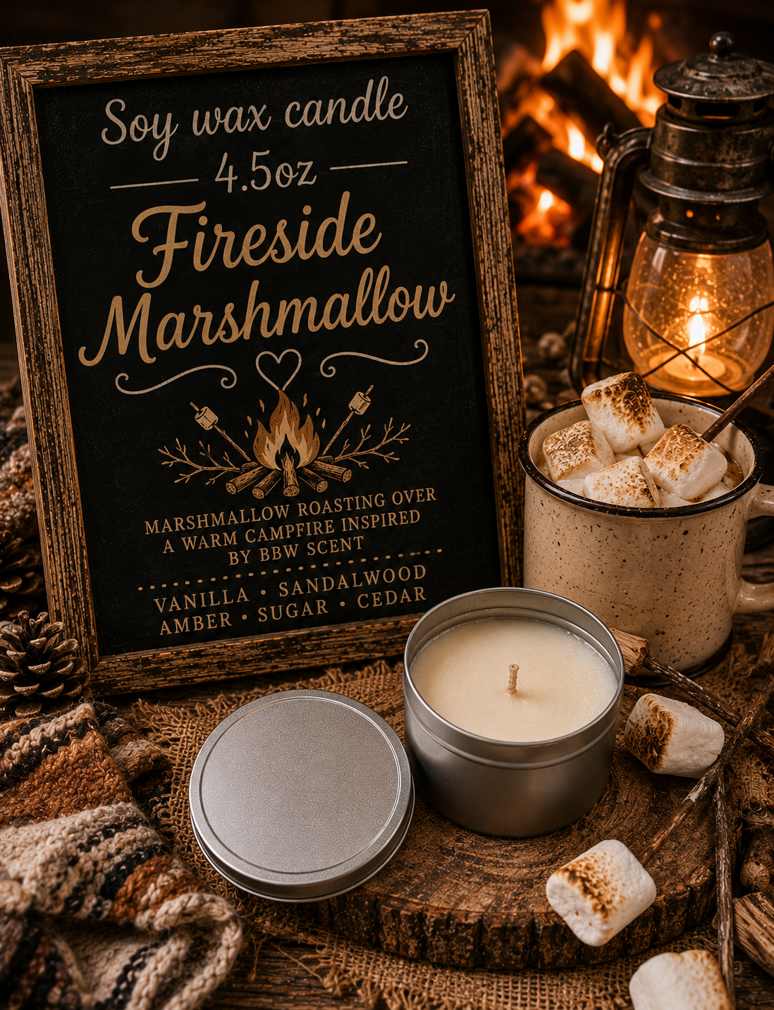 Fireside marshmallow 4.5oz tin candle