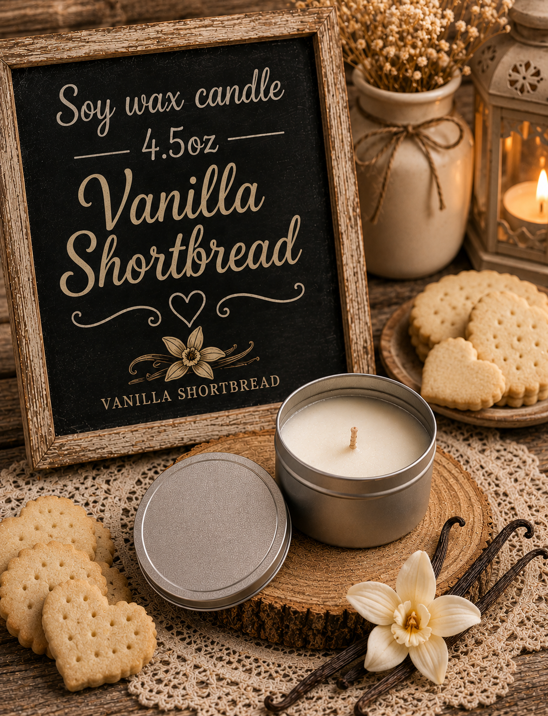 Vanilla shortbread 4.5oz tin candle