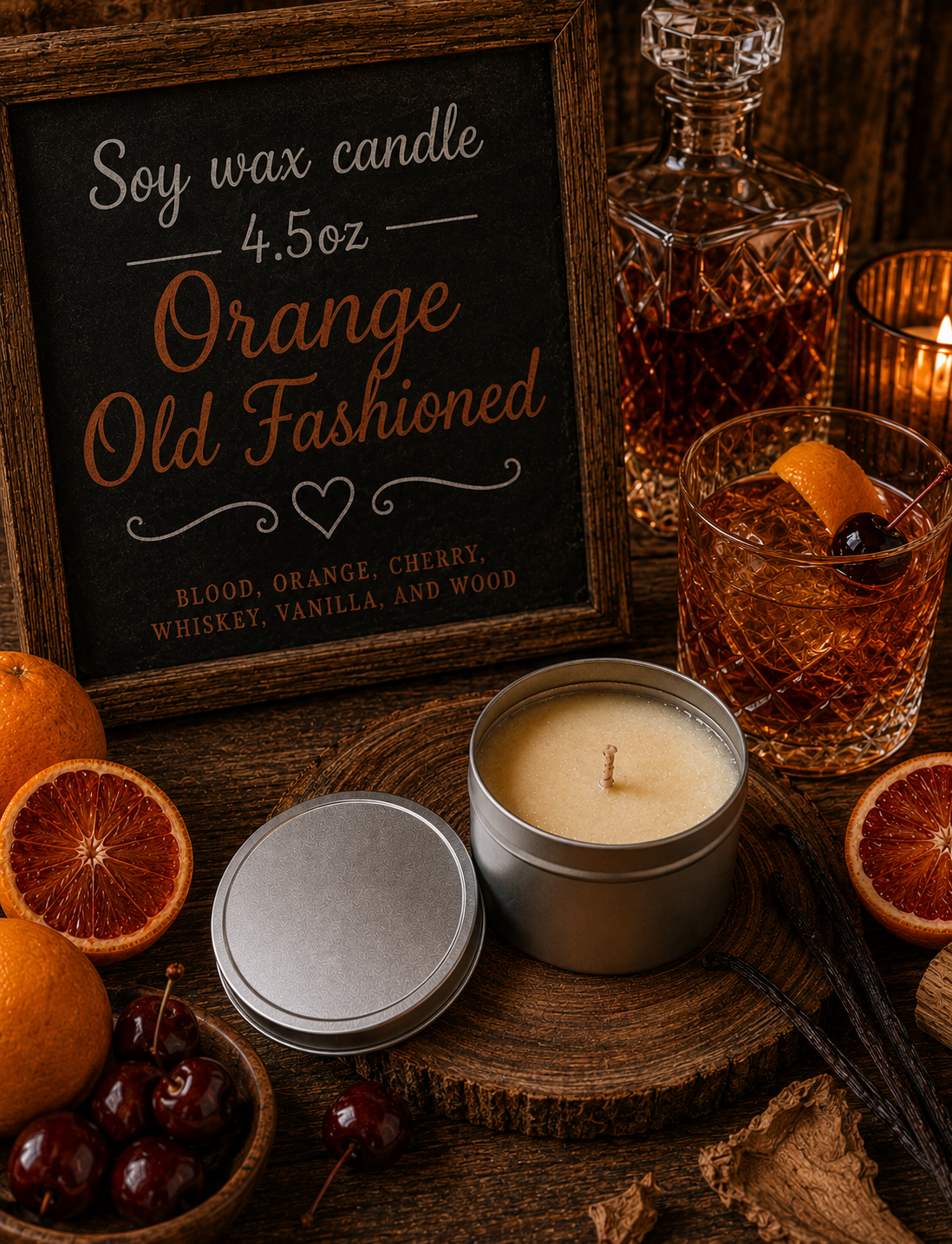 Orange old fashioned 4.5oz tin candle