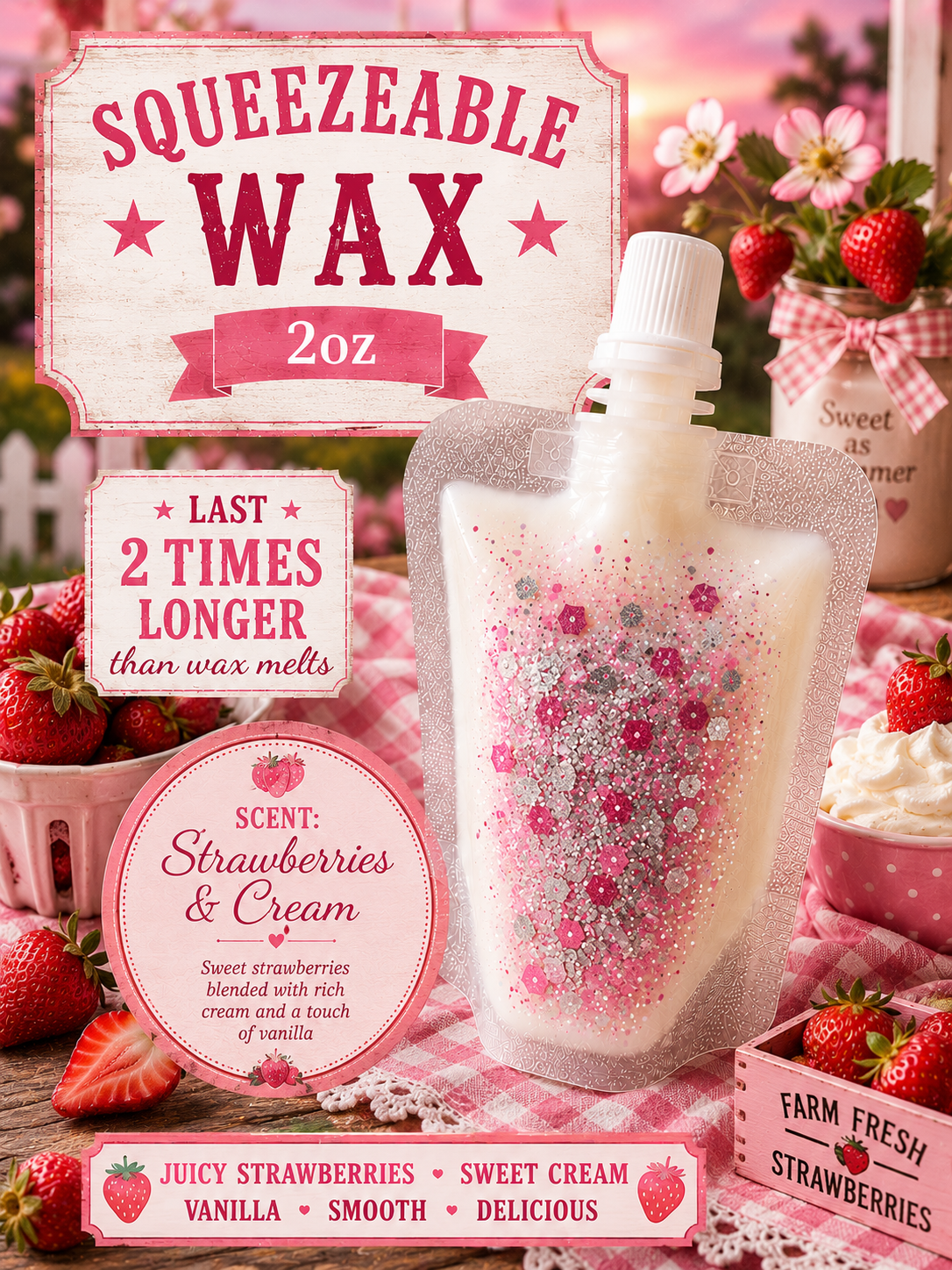 Strawberries & cream 2oz squeezeable wax